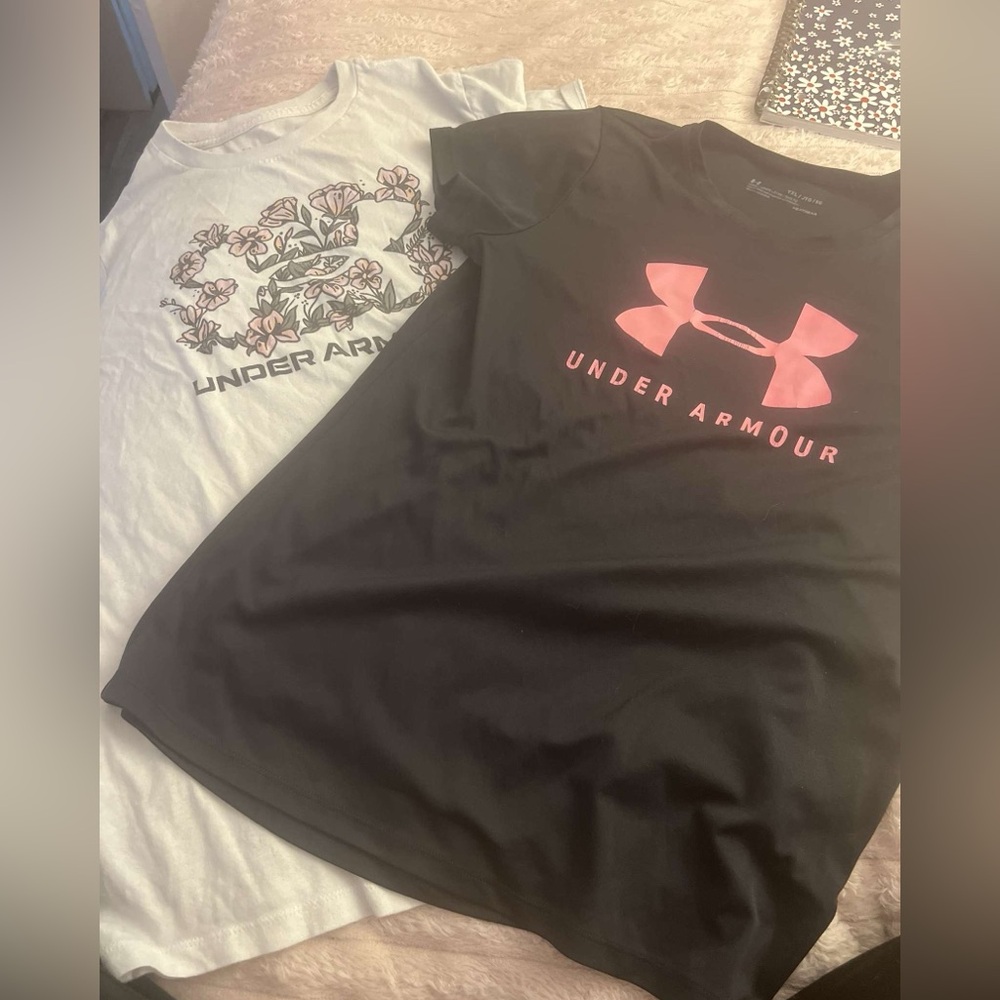 Under Armour Black Tee with Pink Logo and White Tee with Floral Design